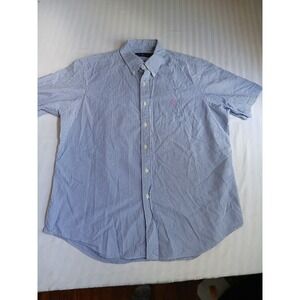 Ralph Lauren Shirt Mens Medium Seersucker Stripe Button Down Preppy Short Sleeve